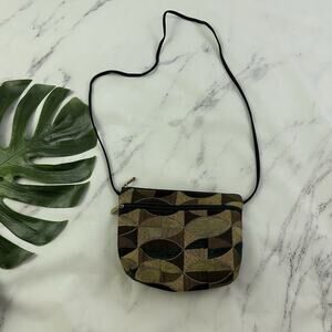 Danny K Vintage Y2k Tapestry Purse Bag Tan Brown Geometric Cross Body Boho